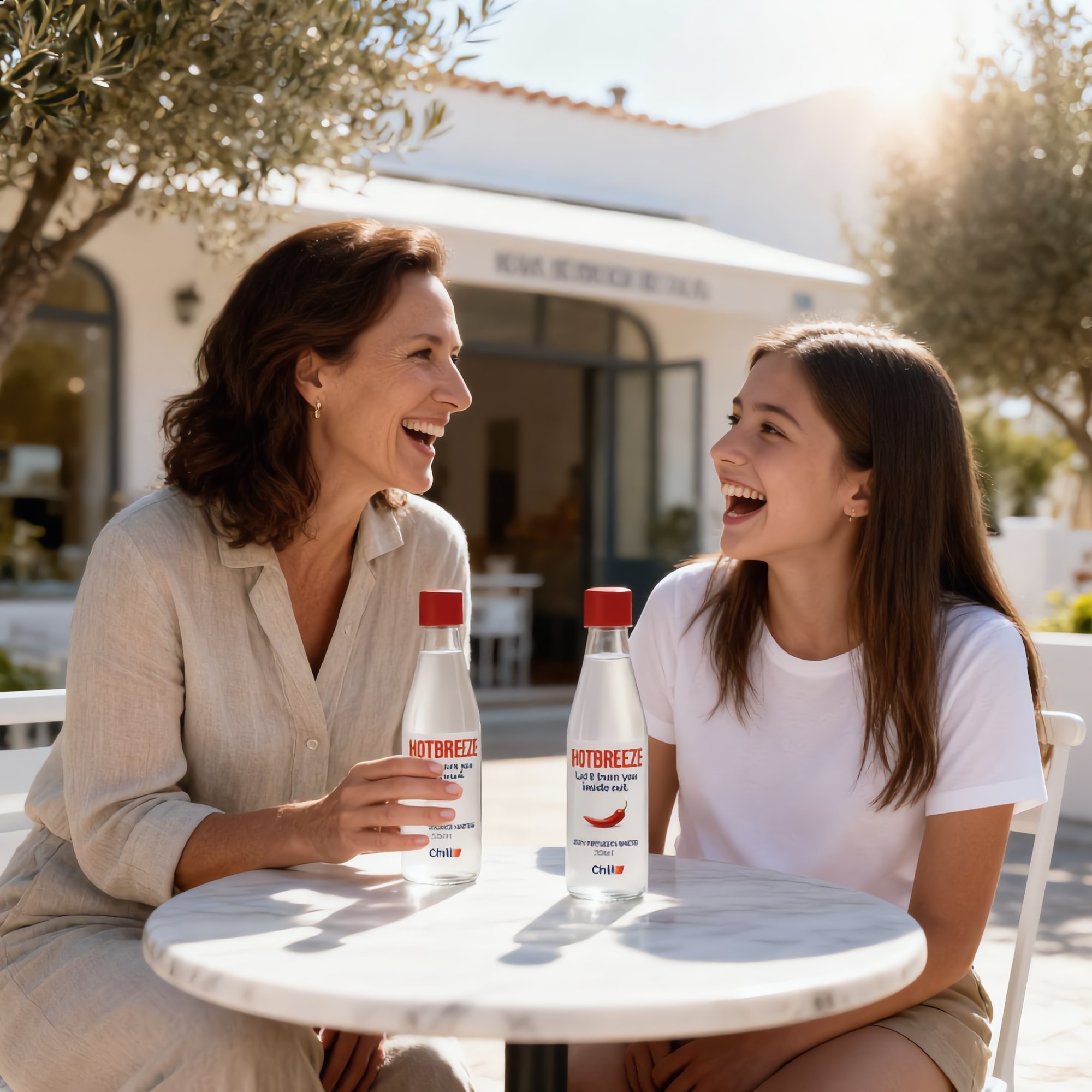 Mother and teenager enjoying HOTBREEZE at outdoor café