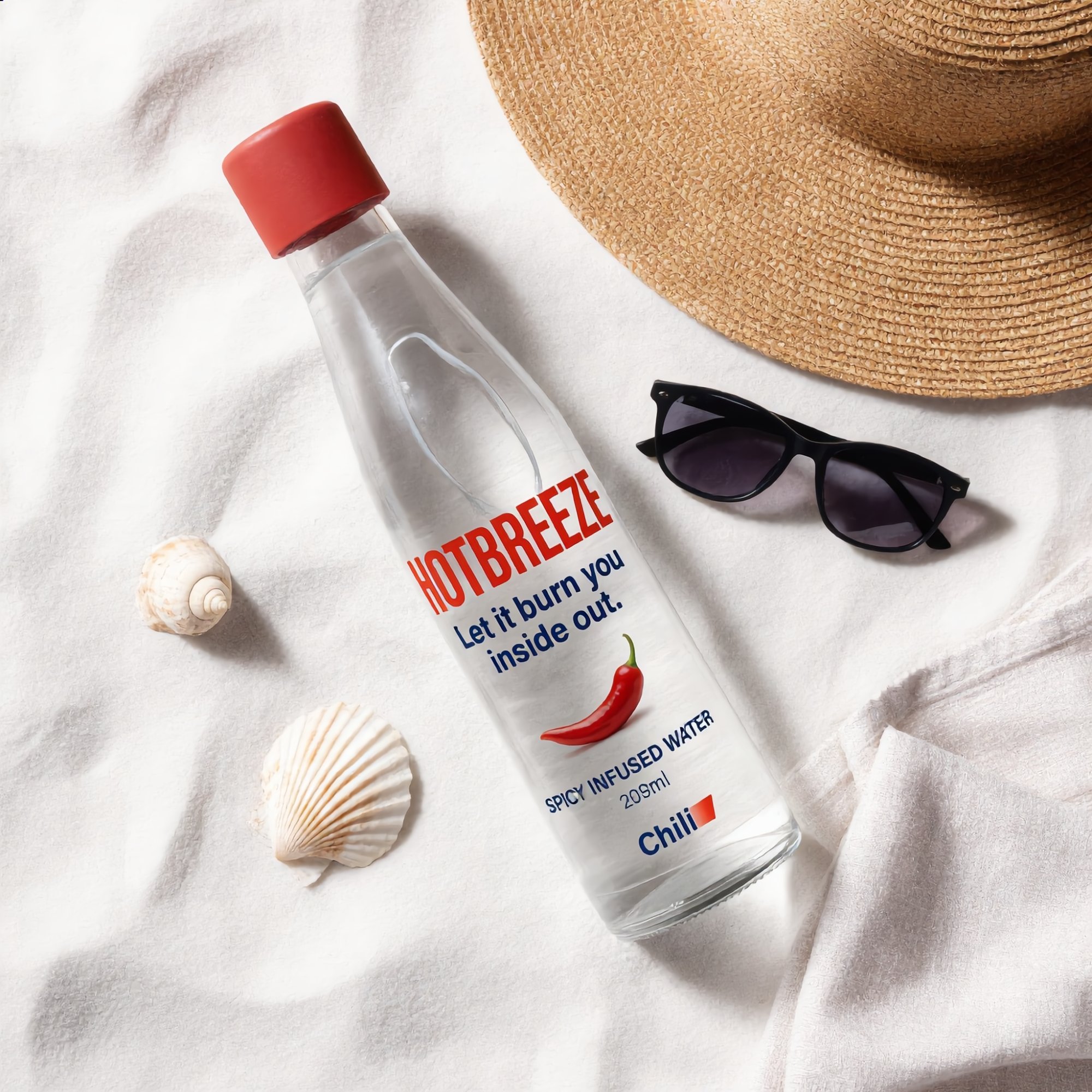 Beach flat lay with HOTBREEZE